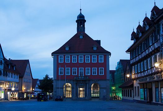 Schorndorf town hall featuring ERCO LED lighting on the historic marketplace.