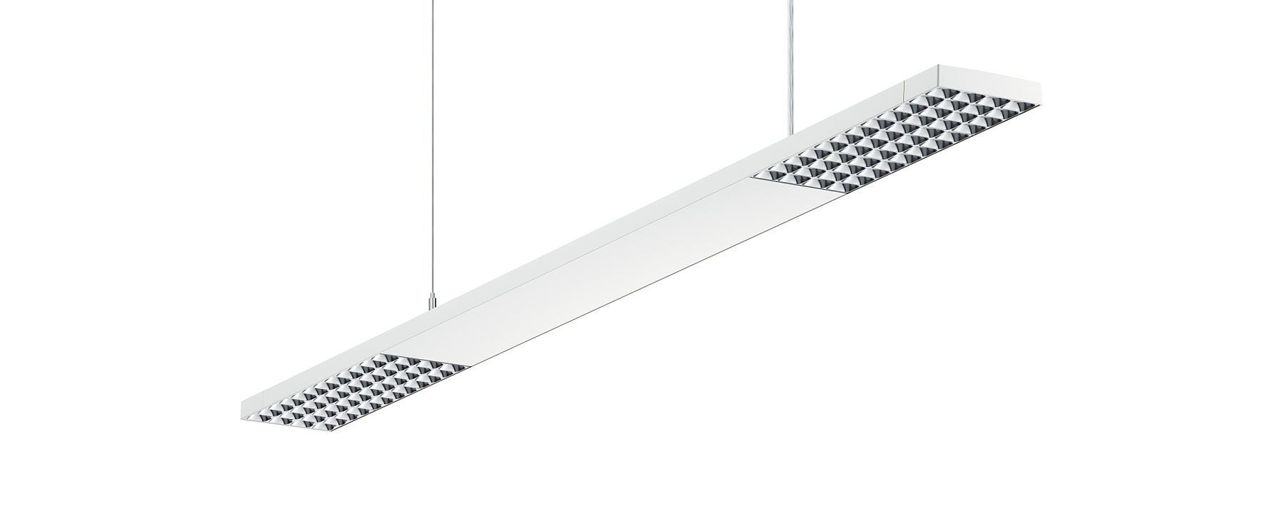 ERCO's Jilly linear pendant luminaire: efficient, ergonomic office lighting with anti-glare louvres for visual comfort.