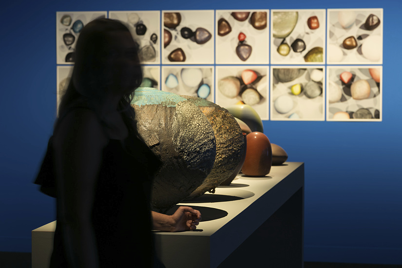 Ceramic artworks at John Curtin Gallery, illuminated by ERCO LED spotlights.