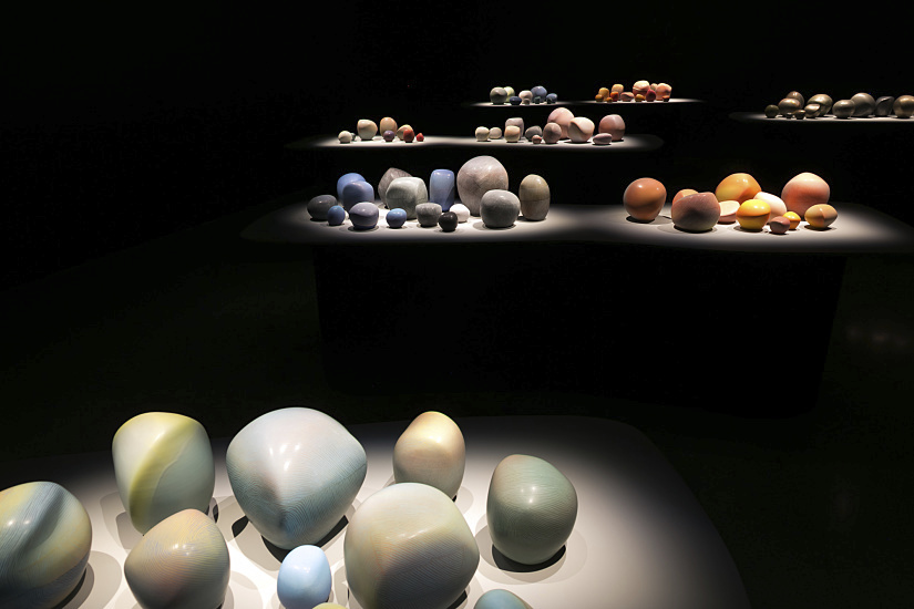 ERCO LED lighting at John Curtin Gallery, Perth, showcasing ceramic art with Optec spotlights.