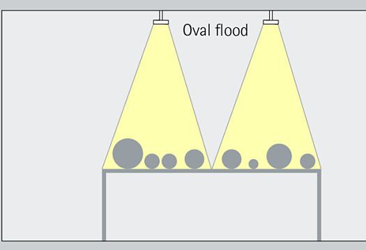 ERCO oval flood LED spotlights illuminate an art exhibit in the John Curtin Gallery.