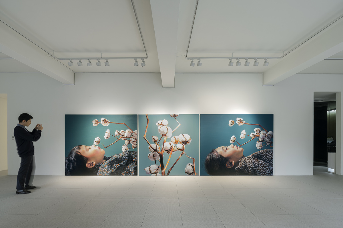 Johyun Gallery in Busan featuring an art exhibit illuminated by ERCO lighting.