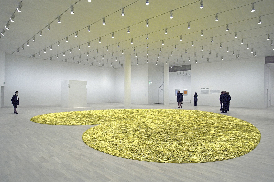 K21 Art Gallery featuring a yellow installation and ERCO Eclipse spotlights on the ceiling.