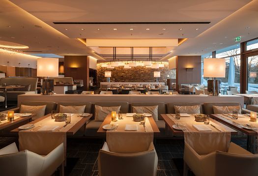 Johann Grill Restaurant at Kempinski Hotel Berchtesgaden, featuring ERCO LED lighting for ambiance.