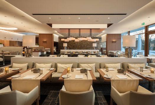 Johann Grill Restaurant at Kempinski Hotel Berchtesgaden, showcasing ERCO LED lighting for ambiance.
