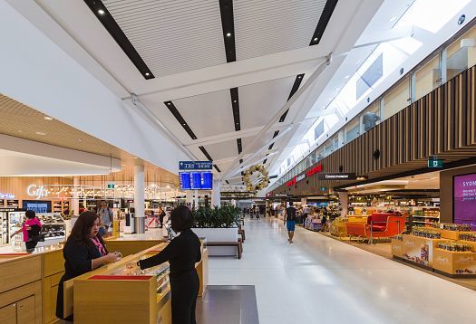 Kingsford Smith Airport Terminal 1 illuminated by efficient ERCO Skim downlights.