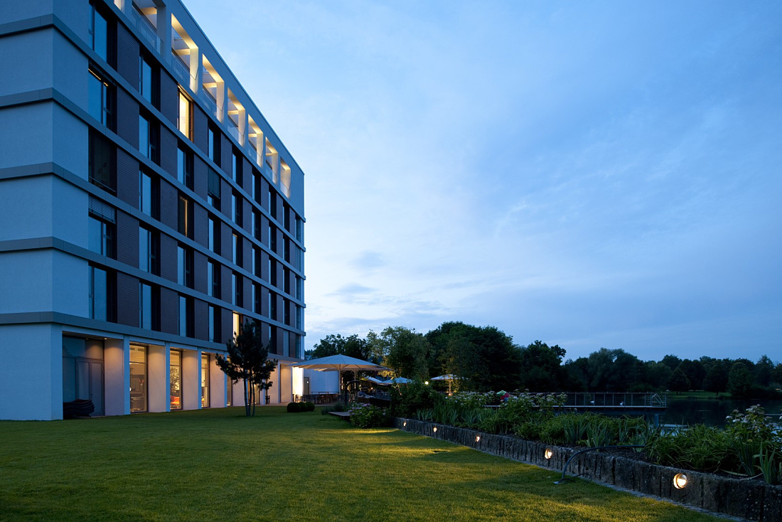 LAGO Hotel in Ulm featuring outdoor lighting for a relaxing atmosphere.