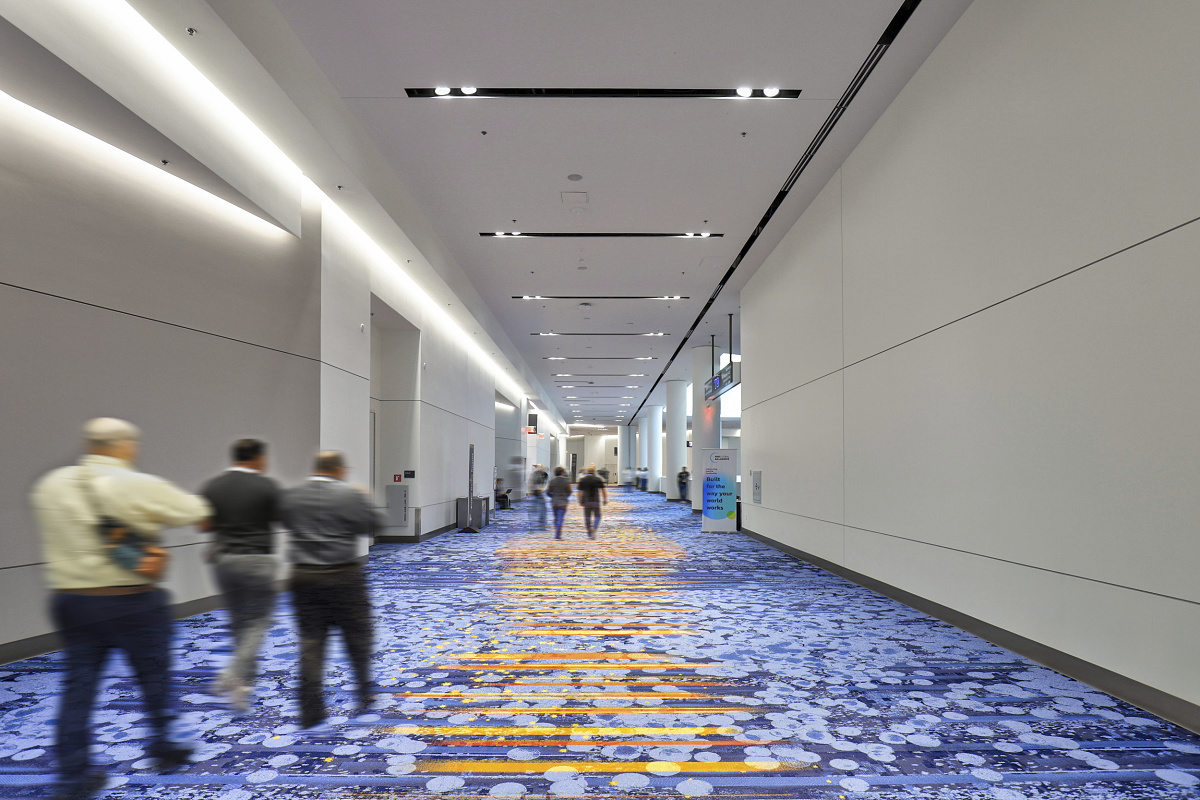 ERCO downlights provide uniform lighting in the corridors of the Las Vegas Convention Center.