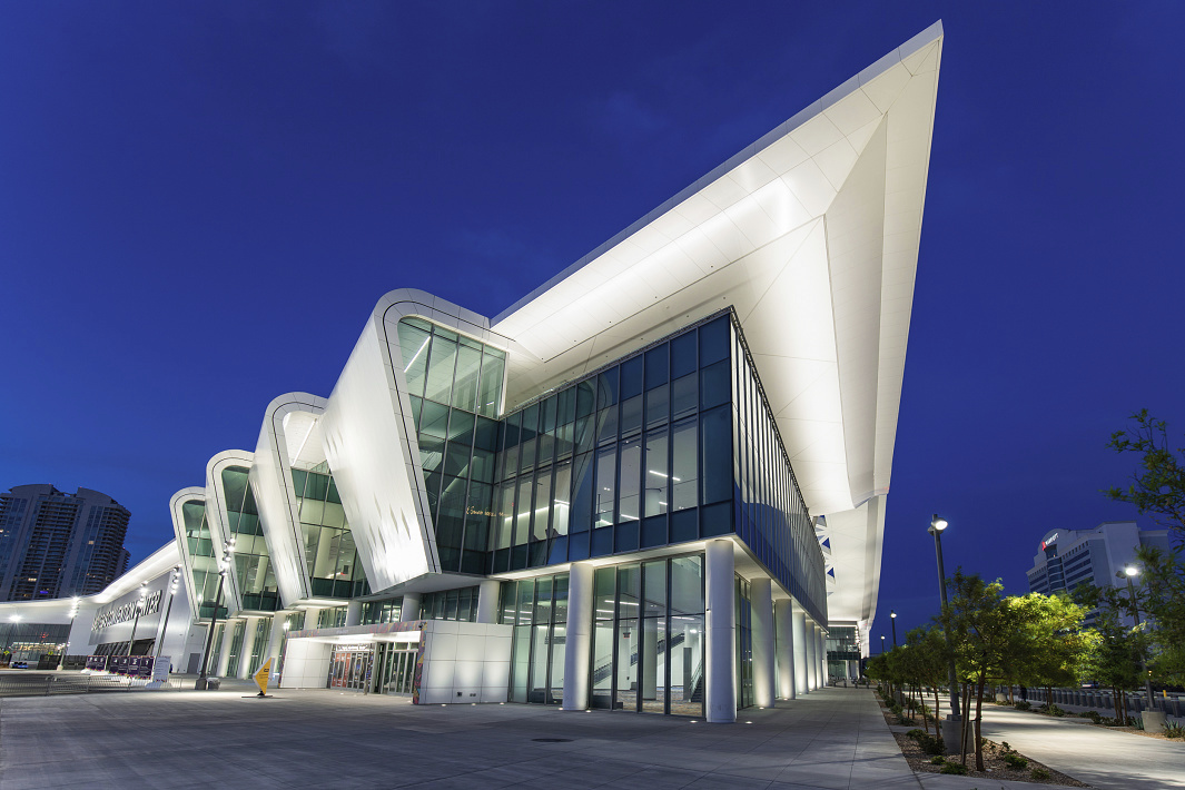 Las Vegas Convention Center West Hall illuminated by ERCO outdoor projectors.
