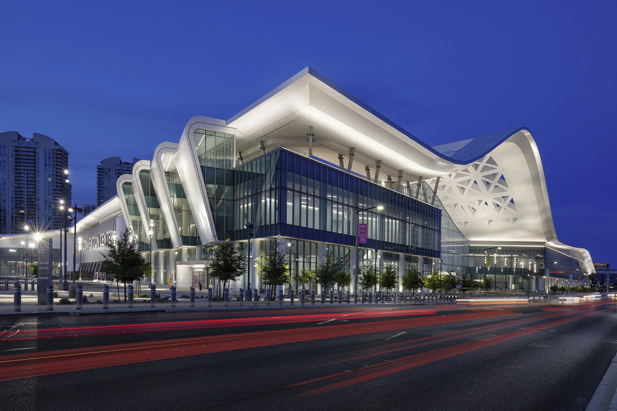 ERCO lighting at the Las Vegas Convention Center West Hall, featuring Kona projectors for uniform illumination.