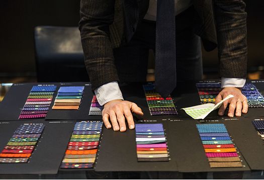 LED lighting illuminating color swatches for assessing color rendering.