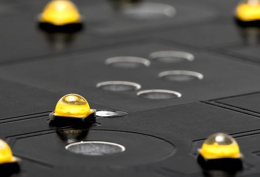 Close-up of LEDs on a circuit board, demonstrating luminous flux maintenance.