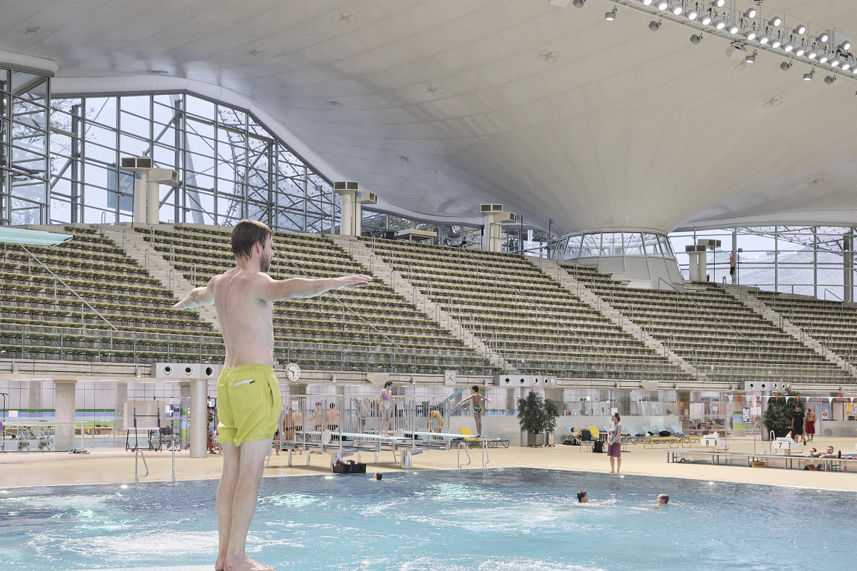 LED lighting at the Aquatic Center, Olympic Park Munich, for energy efficiency and visual comfort.