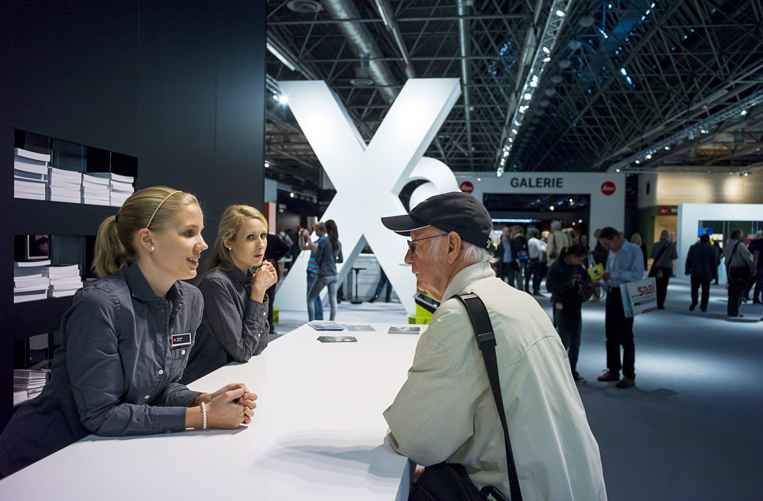 Leica trade fair stand at Photokina 2012, illuminated by ERCO LED spotlights.