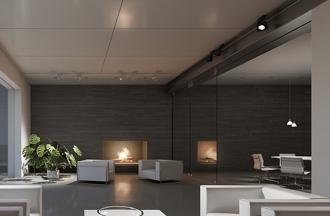 ERCO lighting design showcasing dark accents and bright areas for atmospheric room ambiance.