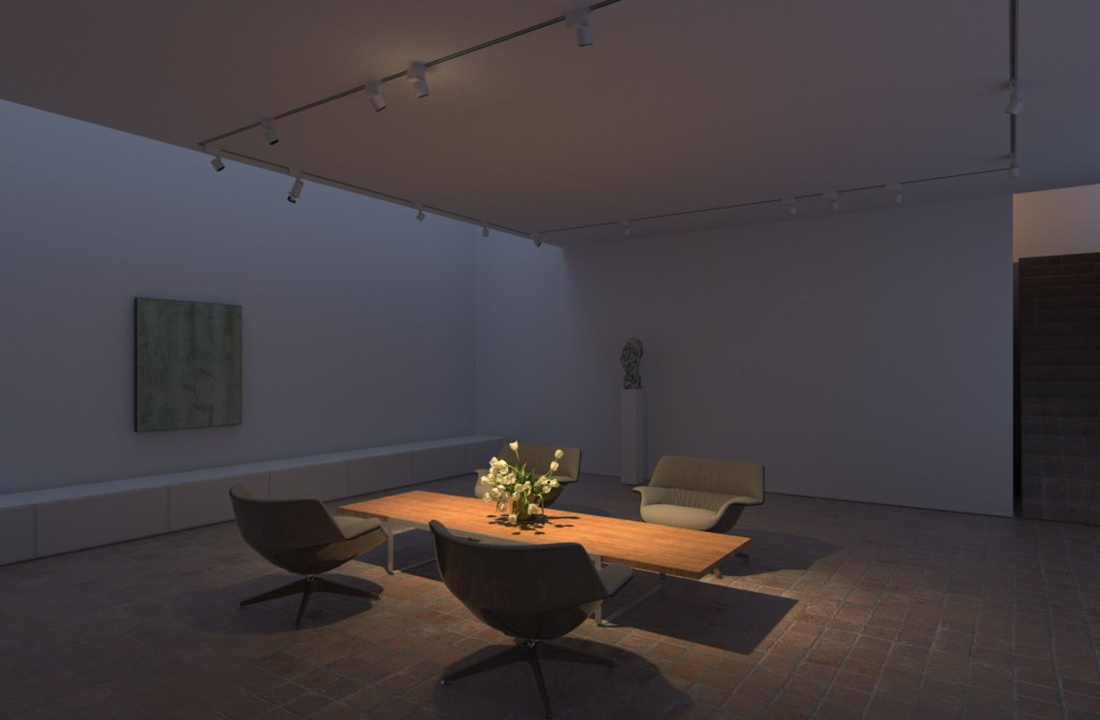ERCO track lighting in a living space, showcasing accent lighting for flexible home design.
