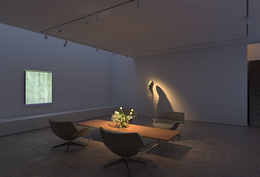 ERCO lighting accents in a living space, highlighting sculpture and artwork with spotlights.