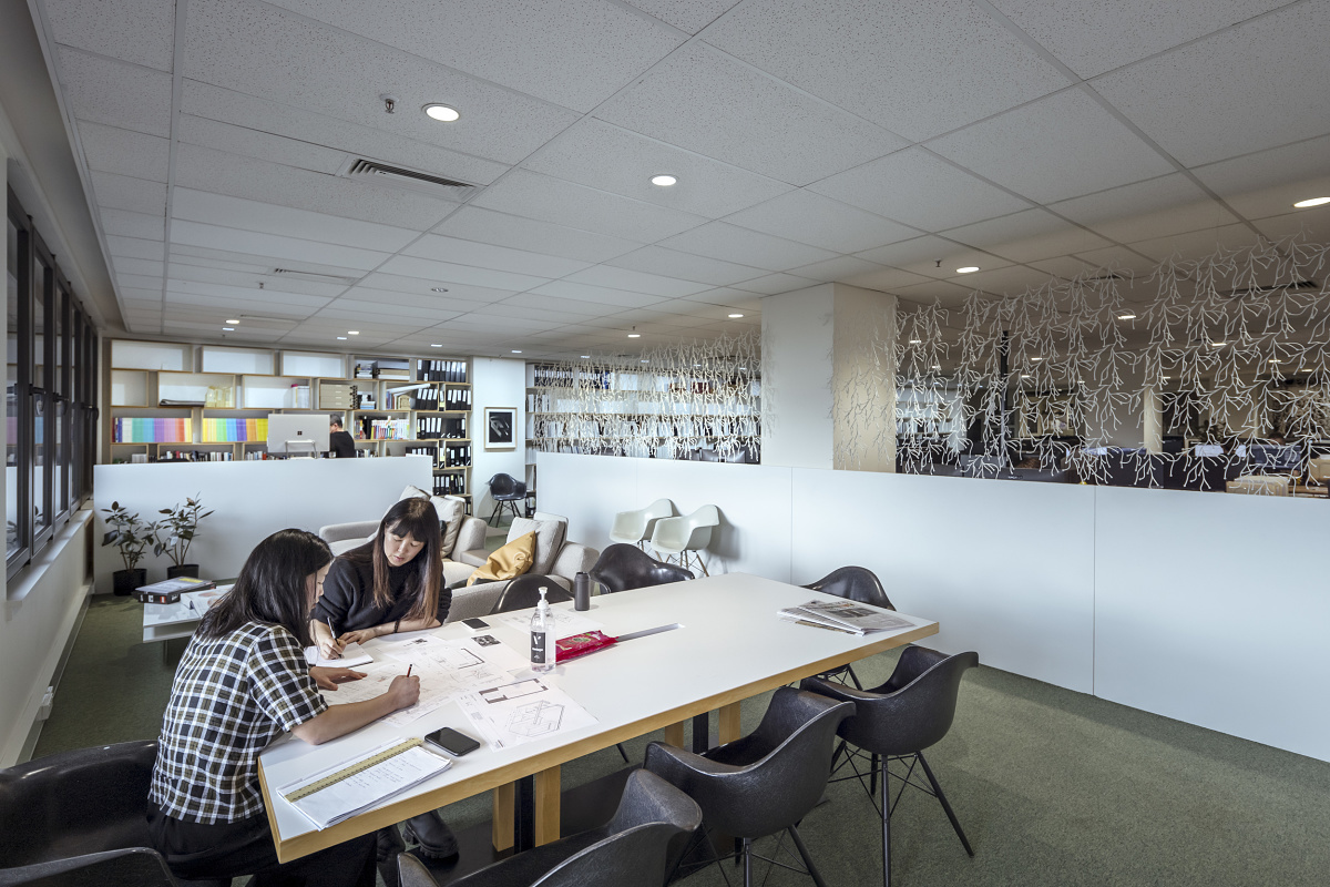 ERCO Iku downlights in Lovell Chen's office, designed for human centric lighting.
