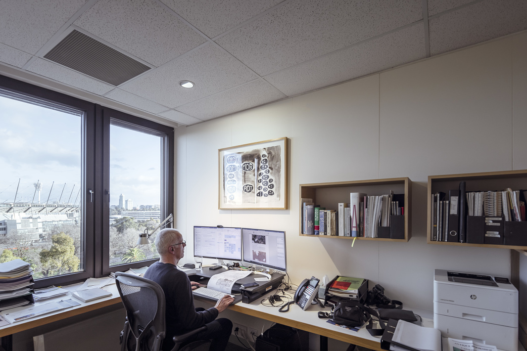 ERCO Iku downlights in Lovell Chens office, designed for human centric lighting.