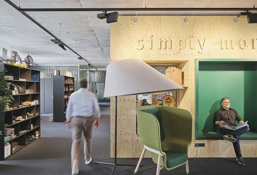 Lowa office with ERCO lighting: Flexible office lighting for creative work and product presentation.