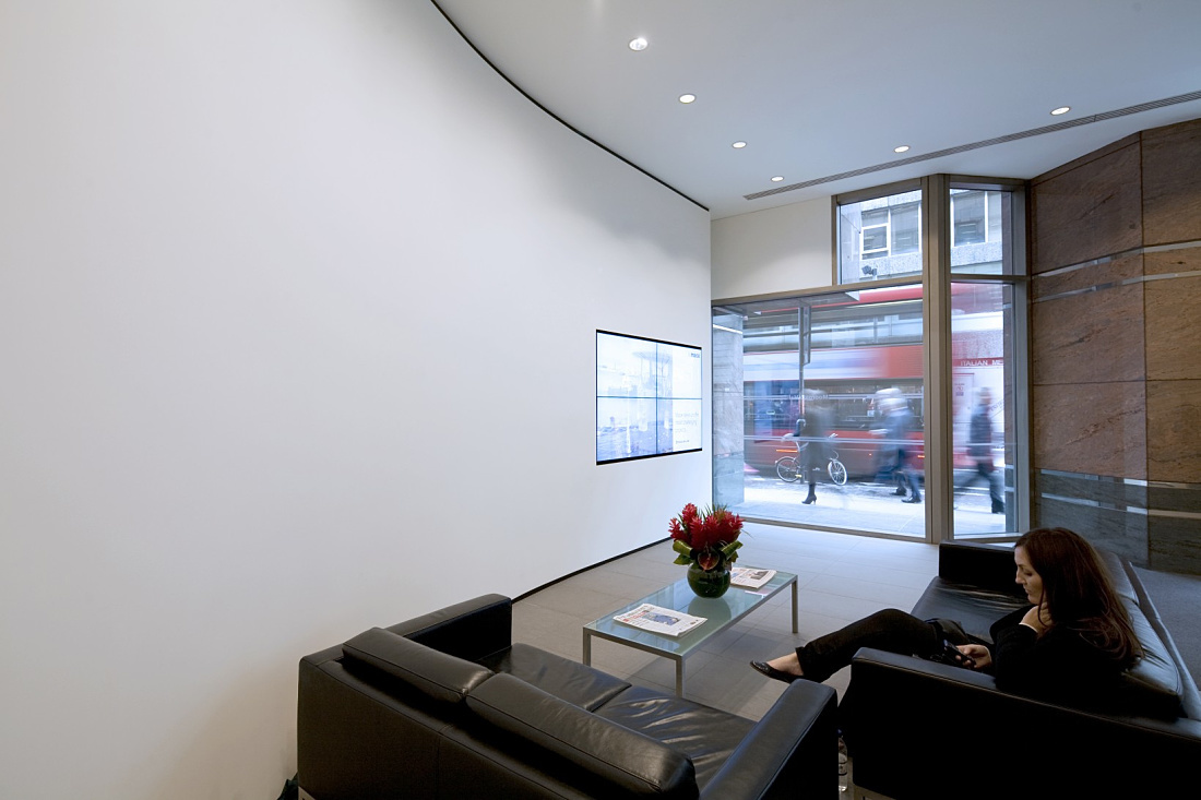 Mace HQ London foyer illuminated by Quintessence LED wallwashers.
