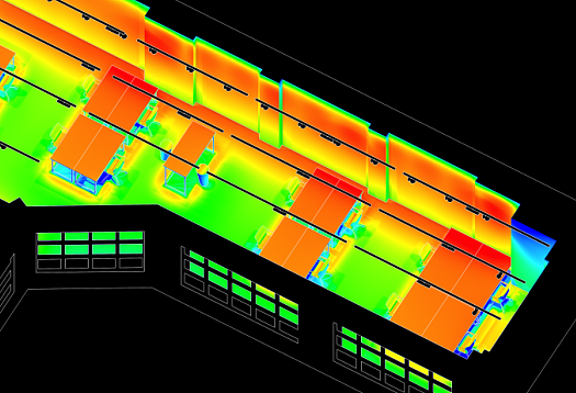 Lighting design visualization with Jilly downlights in a mai public relations office.