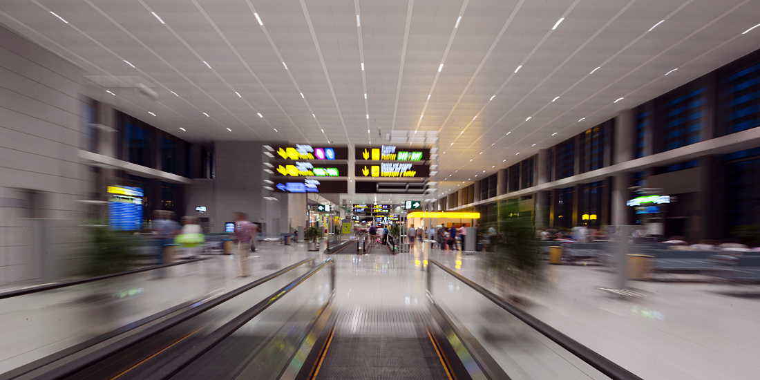 Malaga Airport Terminal 3: Modern architecture with efficient LED lighting for visual comfort.