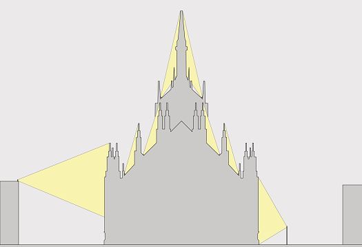 Milan Cathedral lighting concept using ERCO LED projectors for facade illumination.