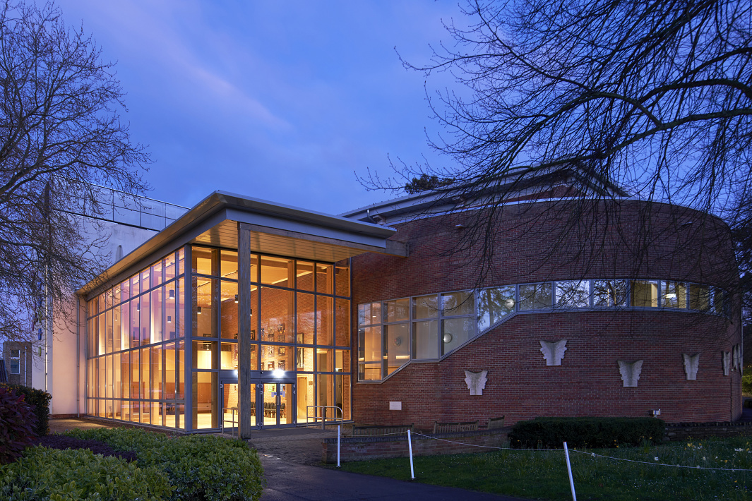 Millfield Schools concert hall, featuring energy-efficient ERCO LED lighting for visual comfort.