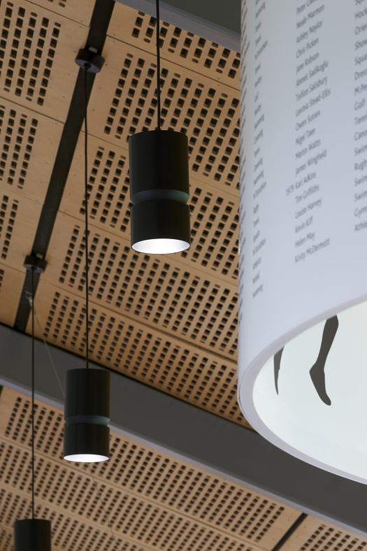 ERCO Atrium pendant luminaires providing energy-efficient LED lighting at Millfield School.