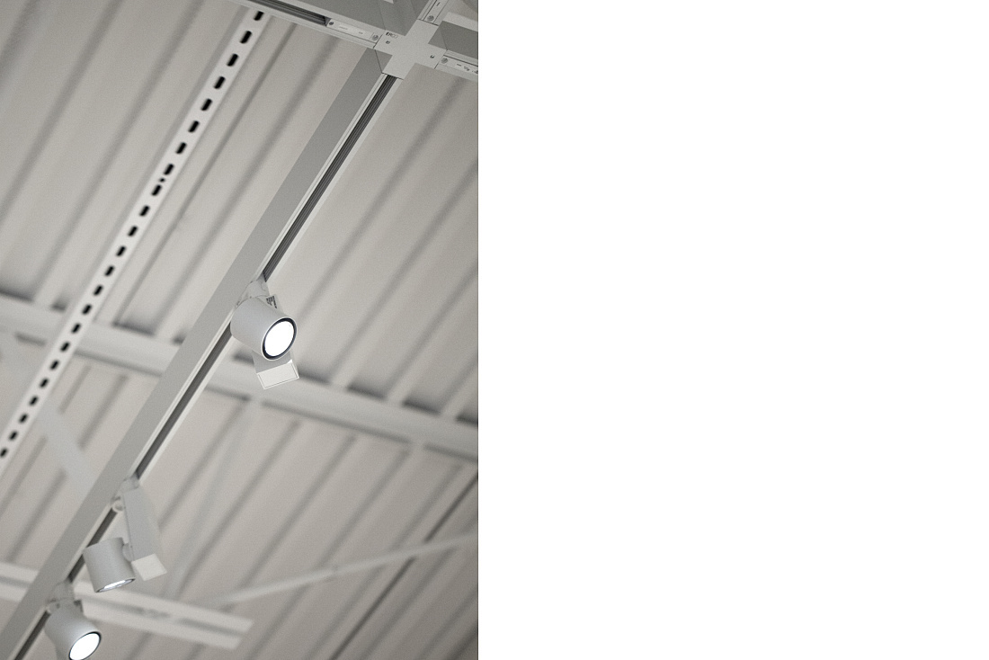 ERCO Optec spotlight on a track, illuminating art at the Minnesota Marine Art Museum.