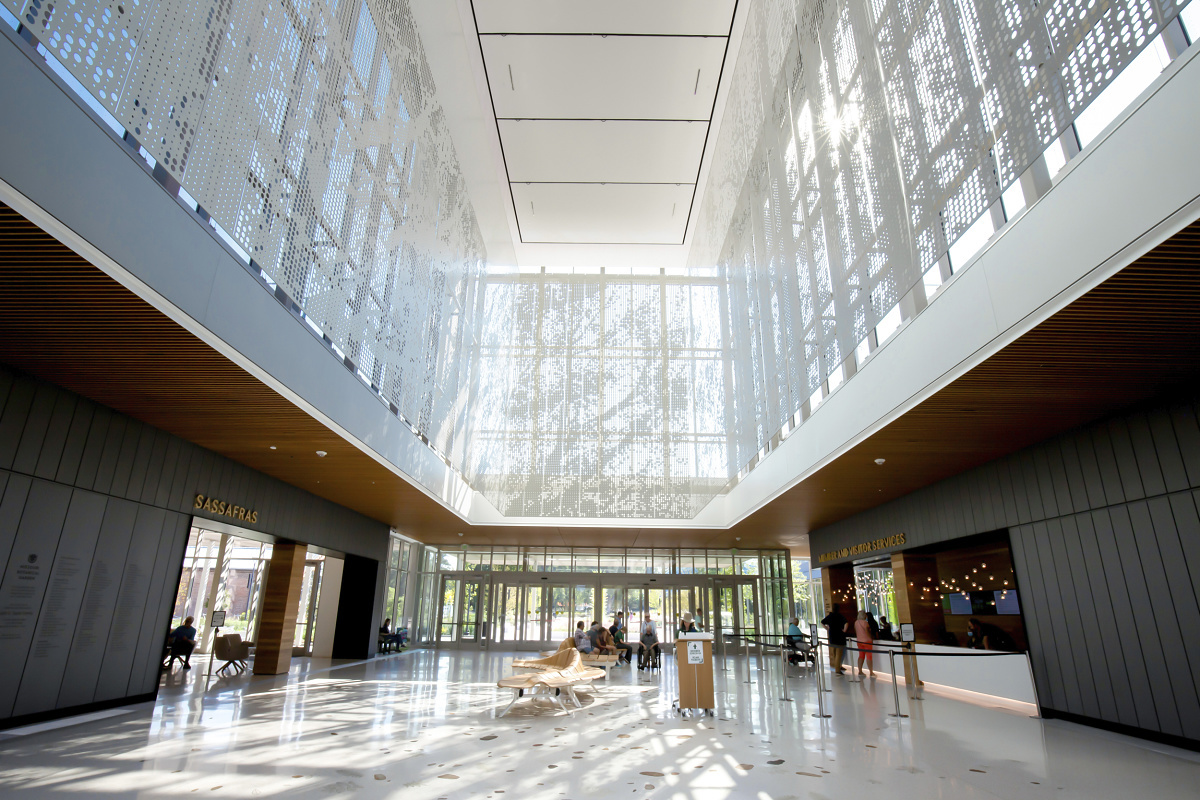 Missouri Botanical Garden Visitor Centers interior, featuring ERCO LED lighting.