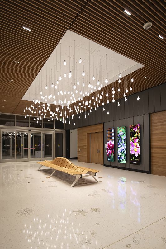 ERCO LED lighting in the Missouri Botanical Garden Visitor Center: Quintessence and Optec spotlights create ambiance.