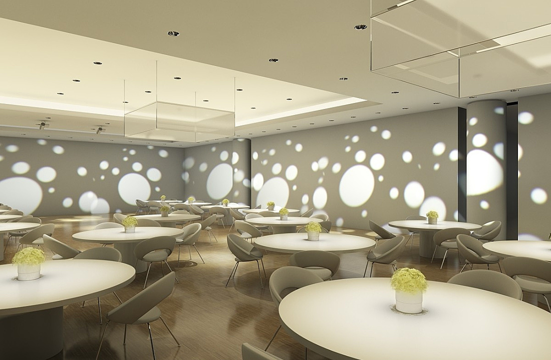 Festive lighting in a gala room featuring accent lighting and wallwashing for an atmospheric ambiance.
