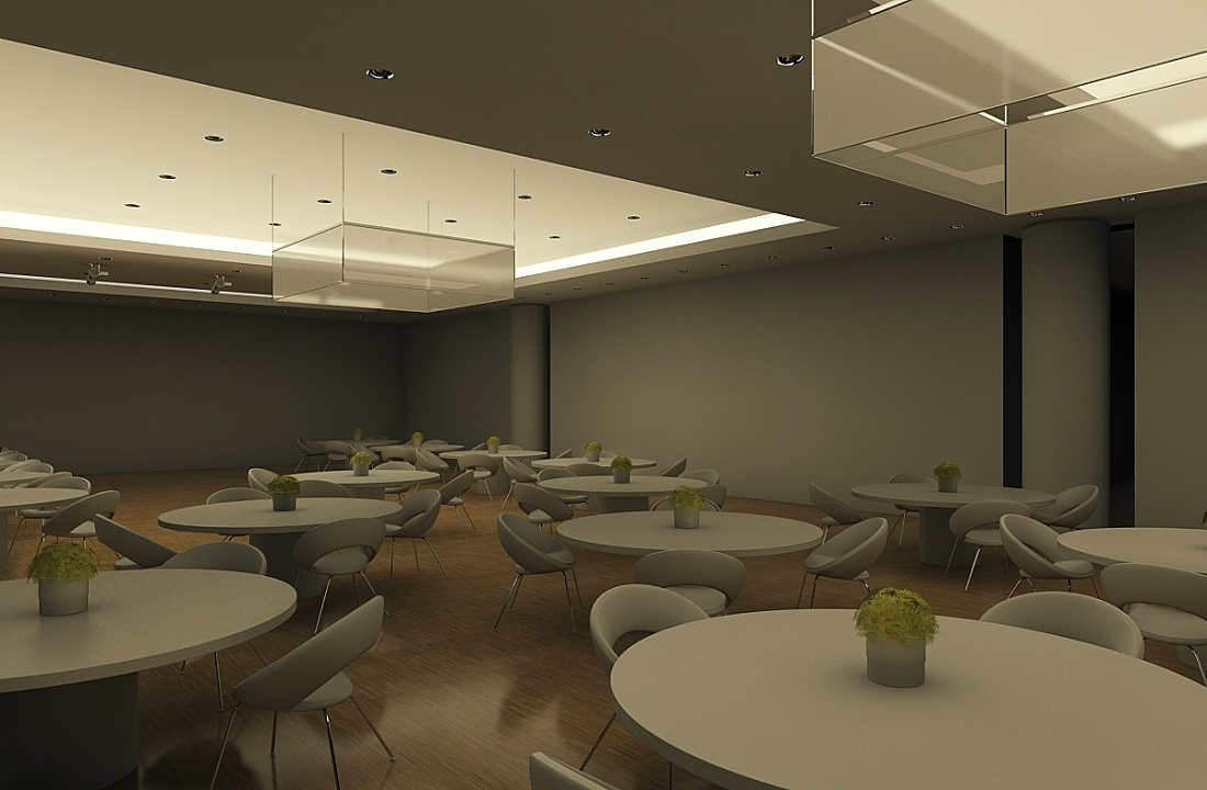 Multifunctional Gala room featuring accent lighting and wallwashing for festive events.