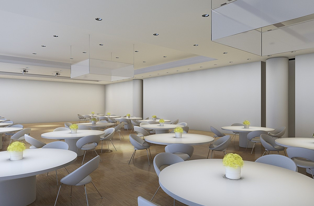 Gala multifunctional room with ERCO lighting: Accent lighting creates private zones and a festive atmosphere.