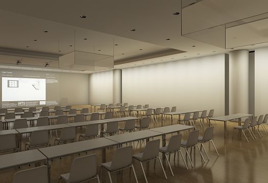 Seminar room with ERCO lighting designed for presentations and discussions.
