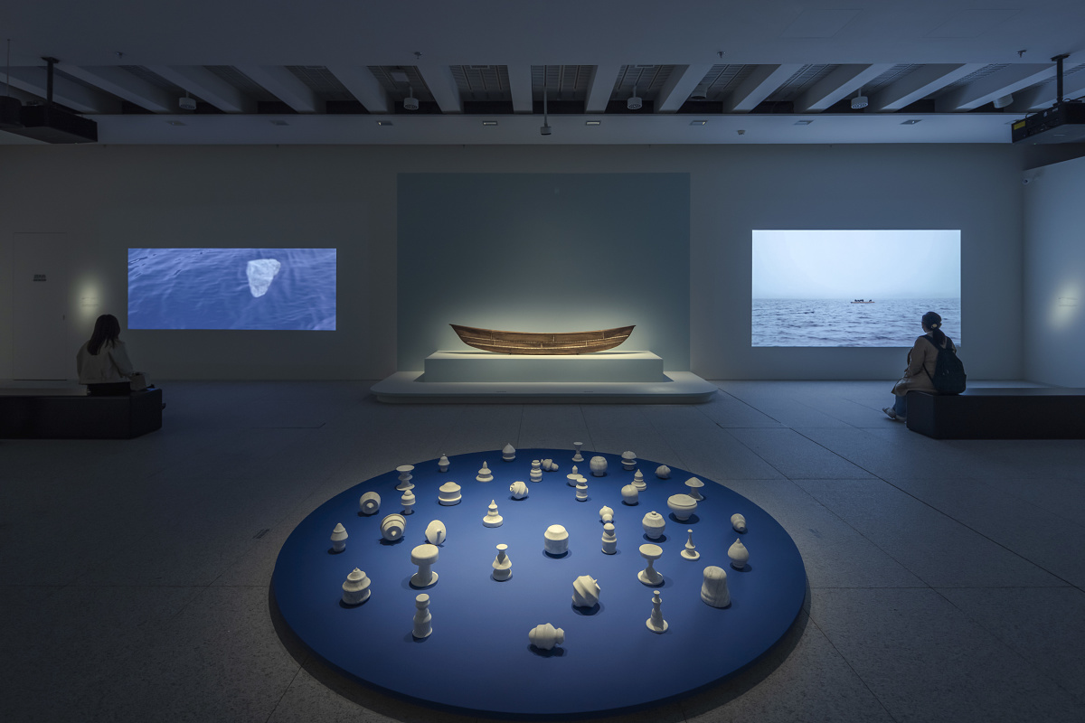 Art exhibit at the Museum of Art Pudong, Shanghai, featuring ERCO LED lighting for high-quality illumination.
