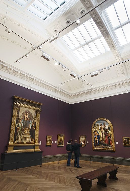 ERCO LED lighting in the National Gallery, London, featuring Optec spotlights for art exhibitions.