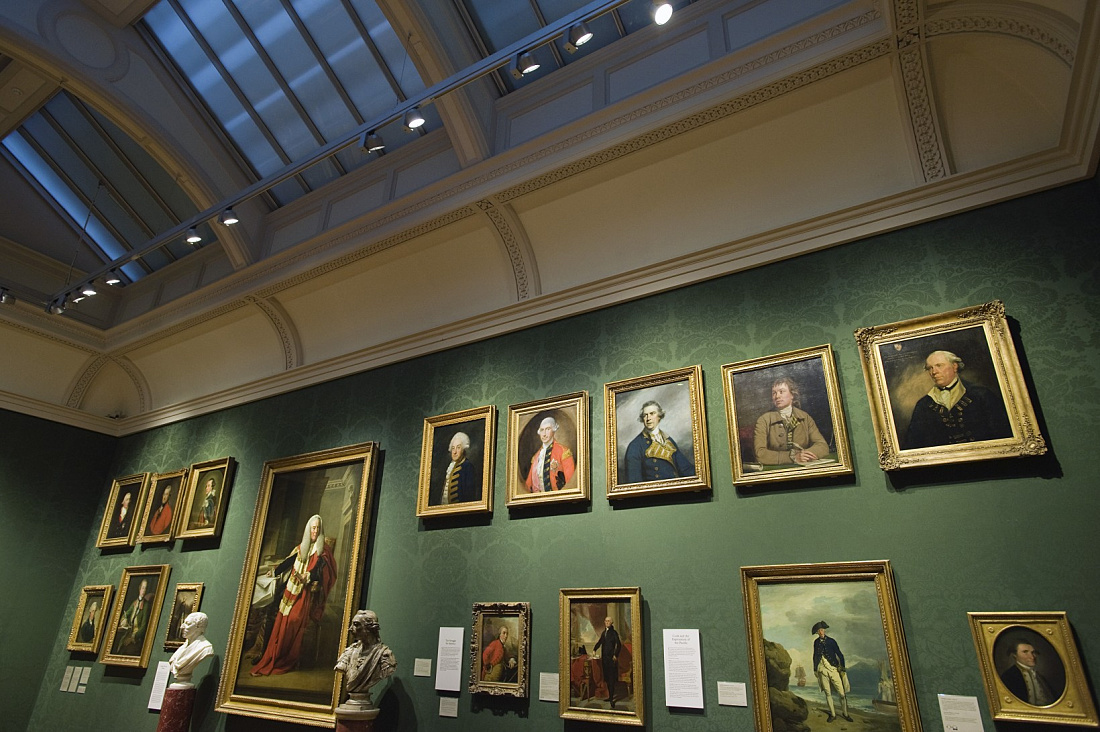 National Portrait Gallery illuminated by ERCO LED lighting, displaying British portraits.