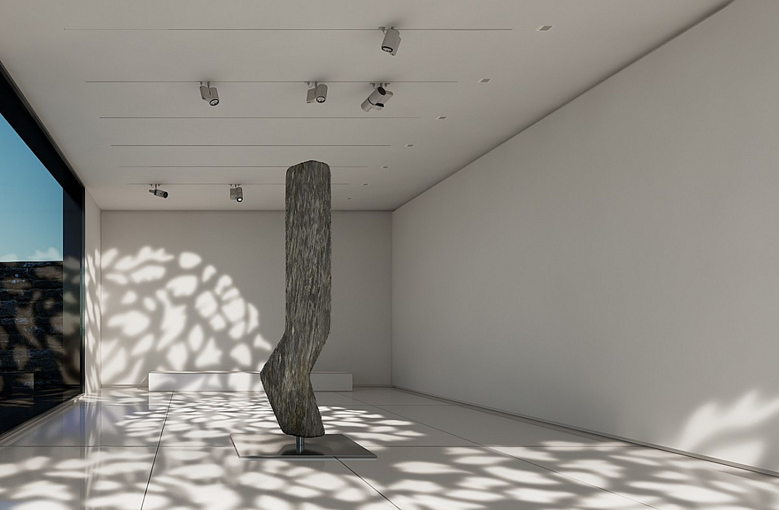Sculpture illuminated by ERCO spotlights, creating a natural atmosphere with artificial light.