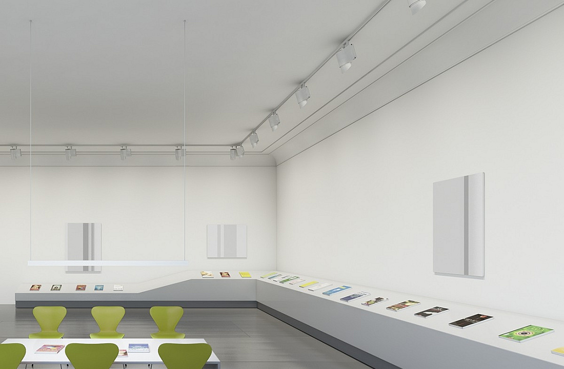 ERCO lighting solution with neutral room illumination using ceiling lights and linear light design.