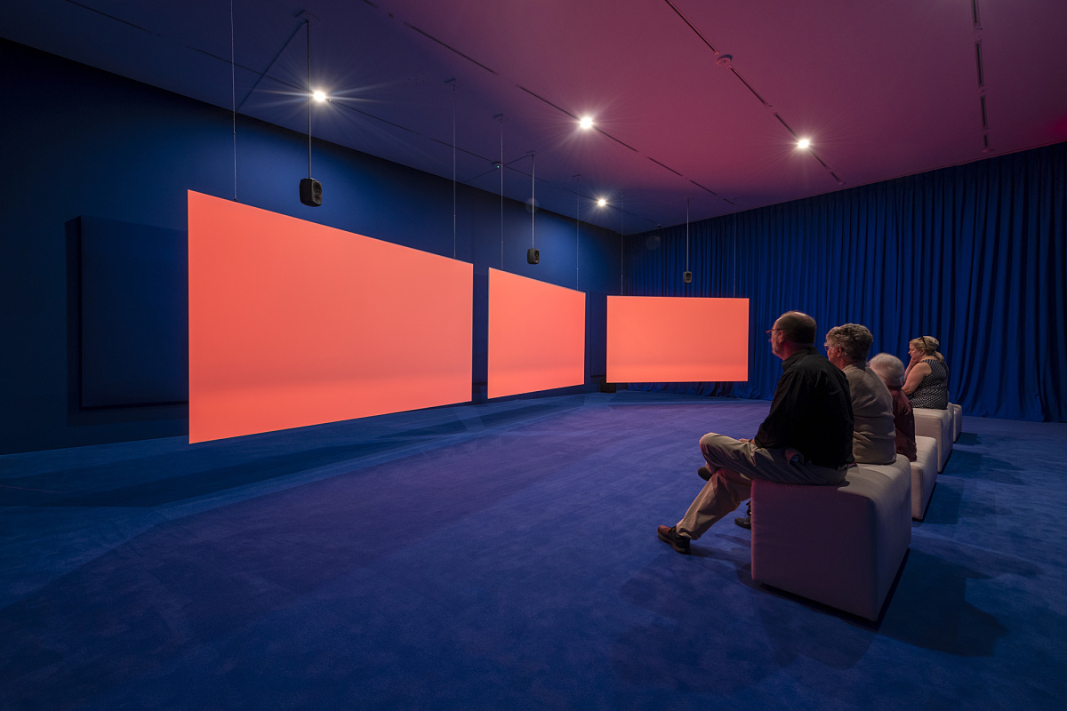 Visitors view art illuminated by ERCO Parscan spotlights in Ruby City gallery, Texas.