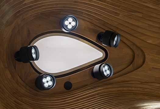 ERCO LED spotlights illuminate an organic wall in the National Museum of Qatar.