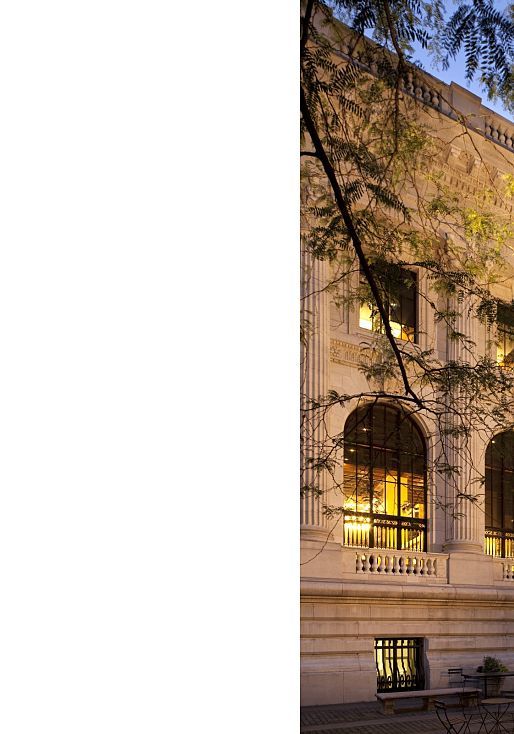 New York Public Library illuminated with ERCO LED spotlights at night.