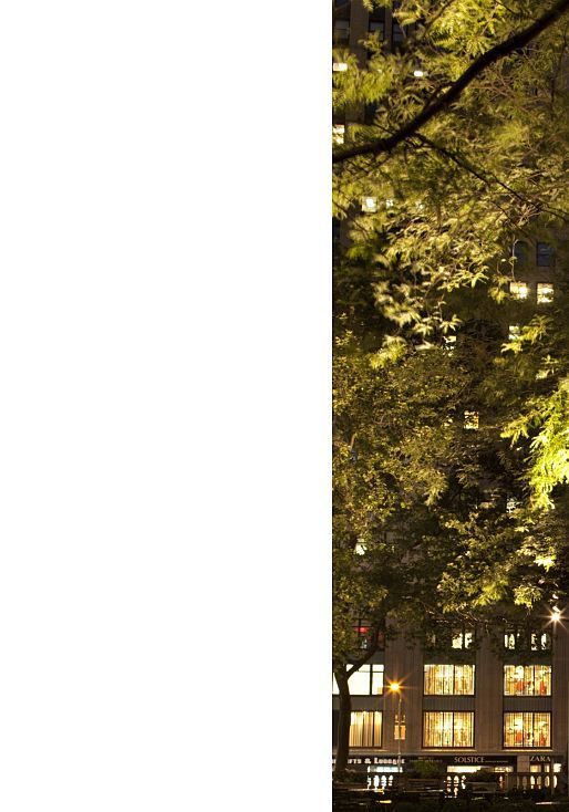ERCO spotlights illuminate the New York Public Library facade at night.