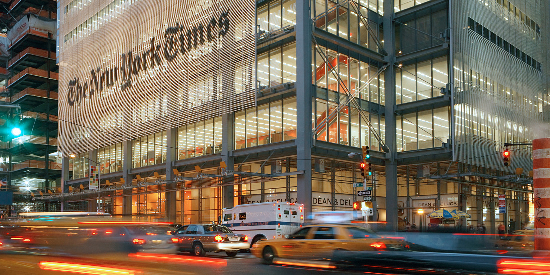 The New York Times Building's facade illuminated with ERCO lighting tools.