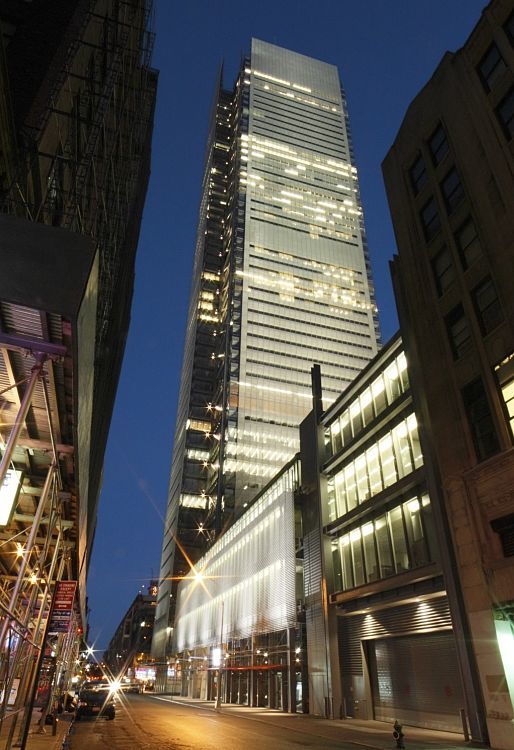 The New York Times Buildings illuminated facade, featuring ERCO lighting tools.