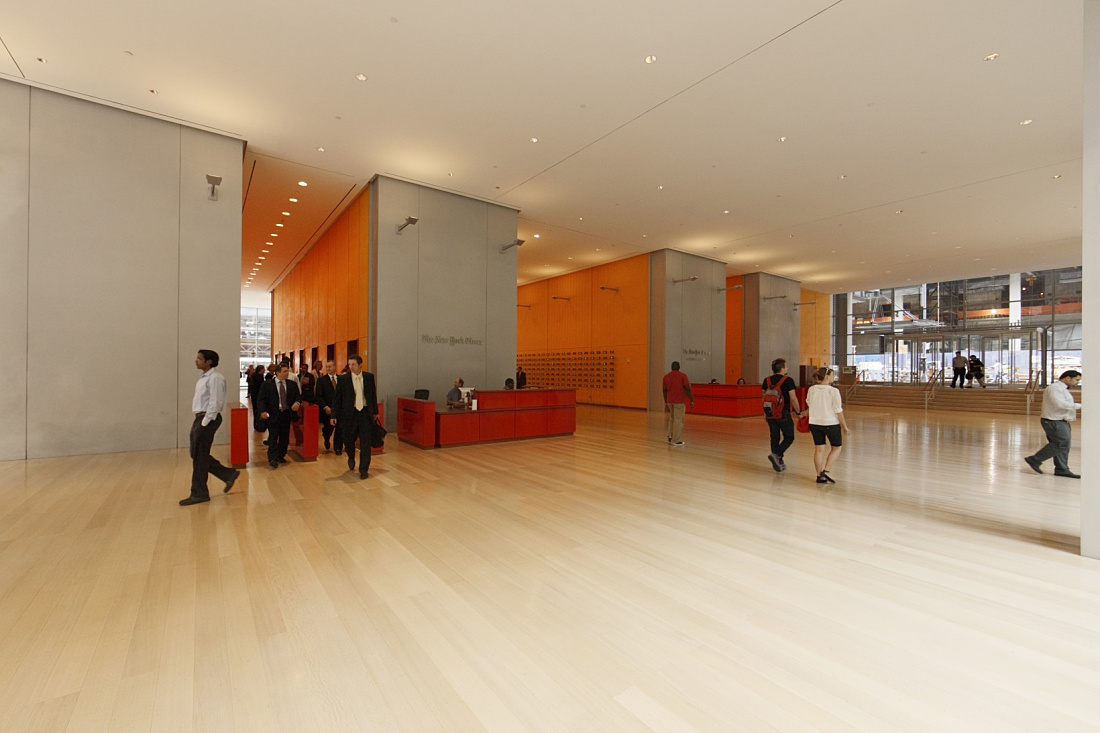 New York Times Building lobby featuring ERCO lighting.