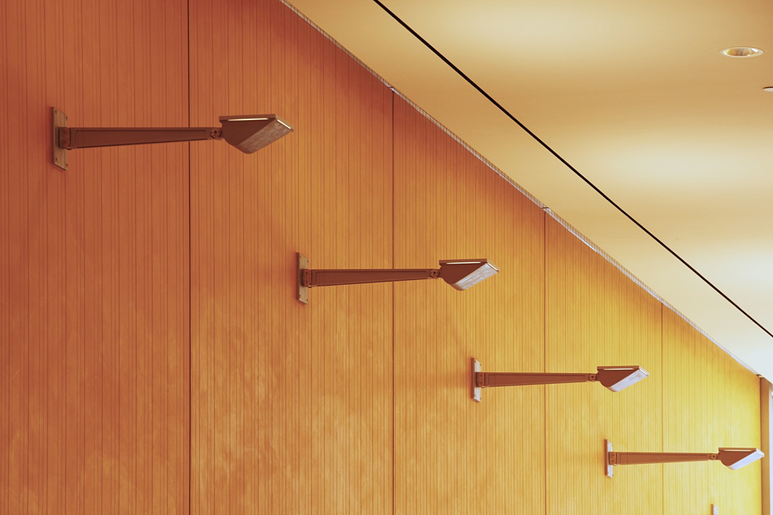 ERCO Lightscoop floodlights illuminating a wall in the New York Times Building.